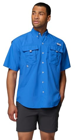 Columbia Mens PFG Bahama II Short Sleeve Fishing Shirt, Vivid Blue, XX-Small