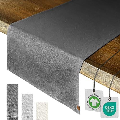 MIQIO® Design Tischläufer aus 100% Bio-Baumwolle - Moderne Tischdekoration für jeden Esstisch - Ökotex und GOTS Zertifiziert - Tischband - Tischtuch - (40 x 150 cm) - dunkelgrau anthrazit