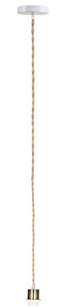 Ostaria 36744 Cordon Electrique pour Suspension habillage en Corde Naturelle - Douille E27 doré et support Blanc - Cable suspension Luminaire 90 cm - Dim : D10xH90cm