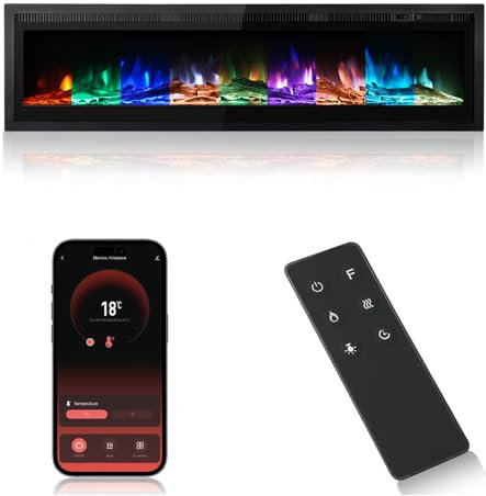 M.C.Haus Electric Fireplace Insert Wall Mounted Freestanding Heater Metal Panel Heater Colorful Flame Remote Phone Control with Crystal&Log, 900W/1800W (50/127cm, Smart WIFI)