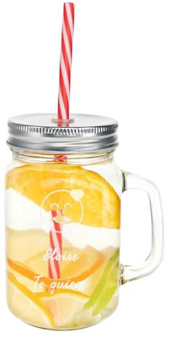 Mason jar en verre transparent personnalisé – Gravure texte sur ce bocal mason jar avec couvercle et paille