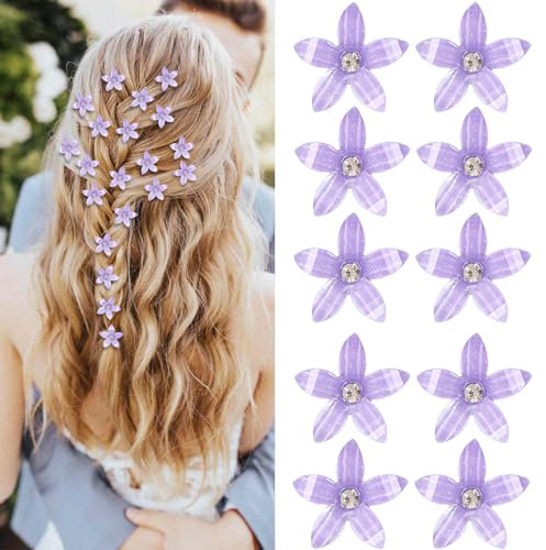 Mezrkuwr Lot de 10 petites pinces à cheveux violettes en métal avec strass pour femmes et filles