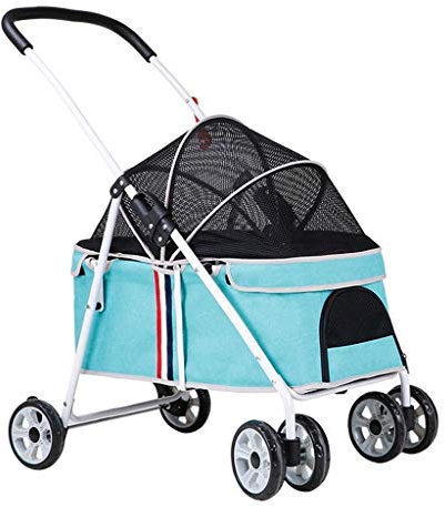 JKSVTF Haustier-Kinderwagen für Katzen/Hunde, Reißverschlussloser Einstieg, Hundewagen mit verstellbarer Markise, Hundebuggy für kleine, mittelgroße Hunde bis 20 kg, Blau
