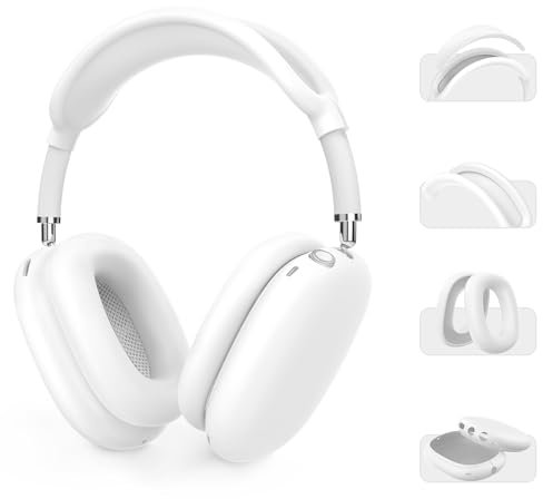 AHASTYLE Custodia Airpods Max Cover per Airpods Max Custodia in Silicone [4-in-1] [Supporto Smart Case] Case Airpods Max Compatìbile con Apple Airpods Max (Bianco)
