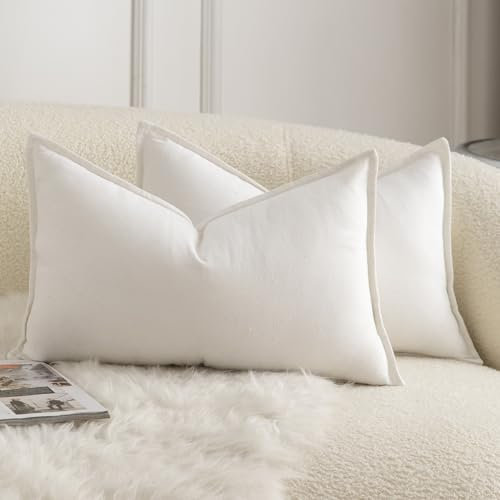 Mandioo 2er Set neutralen Baumwolle Kissenbezug 30x50cm Dekorative Kissenbezüge Dekokissen Boho Sofakissen Dekokissen Kissenhülle für Sofa Couch Wohnzimmer Schlafzimmer Cremeweiß