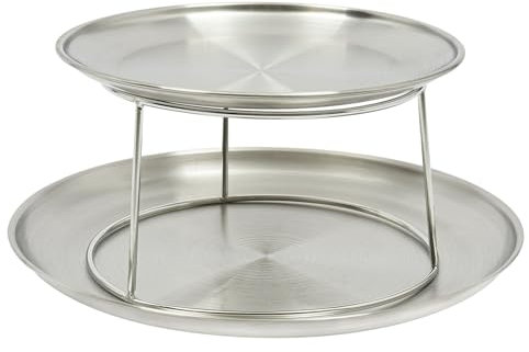 LOIRIIC Lot d'assiettes à fruits de mer - Double assiette en acier inoxydable - Assiettes à thé de l'après-midi - Gâteau à 2 étages - Plateau de service pour fruits de mer - Plateau alimentaire avec