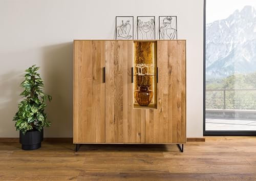 MASSIVMOEBEL24.DE Highboard Wildeiche 142x43x145 Natur geölt Lindau - Verschiedene Ausführungen, Farbe:Natur geölt, Größe:142x43x145 cm (BxTxH), Ausführung:Holztür