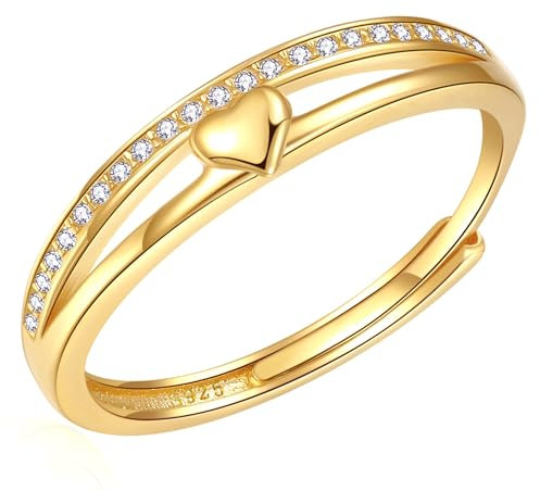 RANKEEF Ringe Gold Damen S925 Sterlingsilber Goldring Verlobungsring Damen 14K Vergoldeter Daumenring Verstellbarer Ring Mit Zirkonia Damenring Wasserfest Gold Ringe Frauen