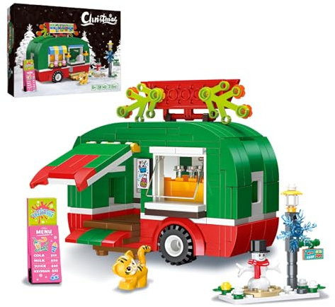Fuleying Weihnachten Getränke Bus Bausteine Bausatz,Xmas Street View Getränke Shop Klemmbausteine Kit für Erwachsene Jungen Mädchen, DIY STEM Spielzeug, Idee Geschenk Party Favor, 315 PCS