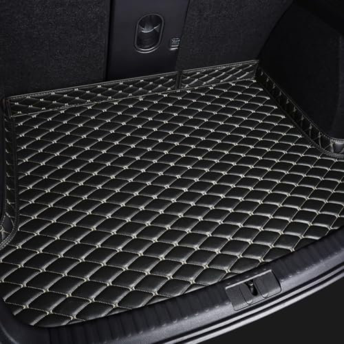 zjynb Auto Leder Kofferraummatten für Skoda Superb 2016-2024, Flache Seite wasserdichte Laderaumabdeckung Teppichunterlage Heckzubehör Kofferraumschutz,C-Black beige