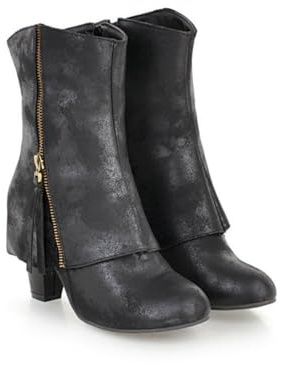 FQMAYPO Donne Stivaletti Invernali Polpaccio Largo Punta Rotonda Taglia Plus Stivaletti Tacco Spesso Stivali Neri Tacco Alto Pioggia Feste Zip Laterale Stivali Biker