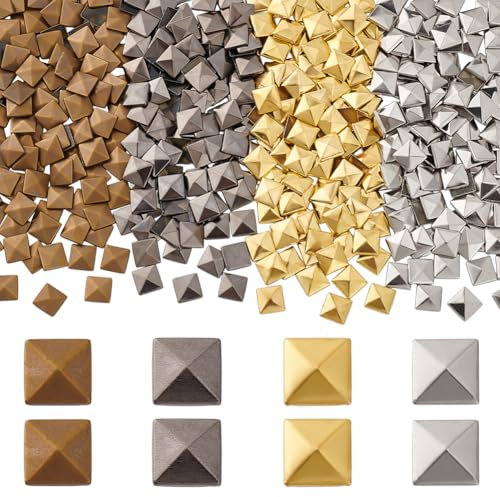 PH PandaHall 400 Stück Pyramidennieten Mit Flacher Rückseite Zum Aufkleben Auf Metallnieten 4 Farbe Hotfix Bügelnieten Quadratische Pyramidennieten Für Kleidung 7x7mm