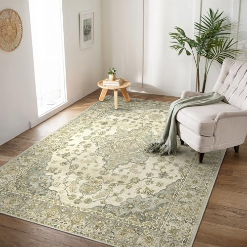 BEIMO Tappeto Salotto Pelo Corto Vintage, Tappeto Camera Da Letto, Tappeti Antiscivolo Lavabile, Tappeti Persiano per Cameretta, Soggiorno, Sala, Scendiletto, Rosa-Marrone, 120x170cm