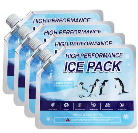 YUZNA Pain de Glace, Lot de 4, Haute Performance, Durée de Refroidissement Extra Longue : 24h à 72h, Bloc Réutilisable Sac Isotherme, Boîte à Lunch, pour Glacière (19 x 16 cm, 350 ML)