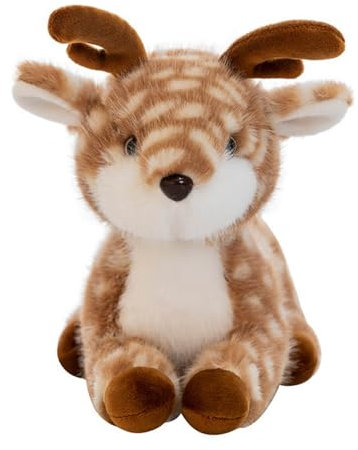 AQCQDQ Hirsch Kuscheltie, Plüschtier Puppe Hirsch StofftierKissen Niedlicher Sikahirsch, zum Spielen und Kuscheln, Weiches Schmusetier für Mädchen, Jungen, Babys (28 cm,Braun)