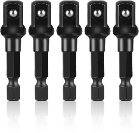 Nogeqi 5 Pcs 3/8 Impact Adapter,Impact Socket Adapter,1/4 to 3/8 Drive Adapter Kit for Impact Driver, Automotive DIY,Extension Socket Driver Bits,Handle Nut Driver and Drills