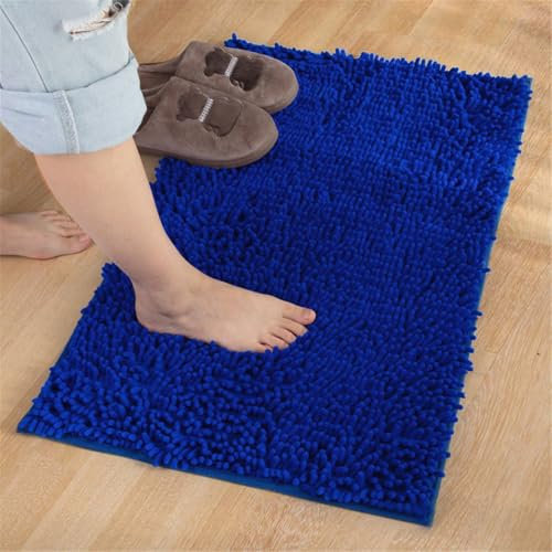 Surwin Tapis de Bain Antidérapant Moderne Simple Tapis Salle de Bain Absorbant en Microfibre Chenille Doux et Confortable Lavable pour Baignoire, Douche, Cuisine (Bleu Marine,30x50cm)