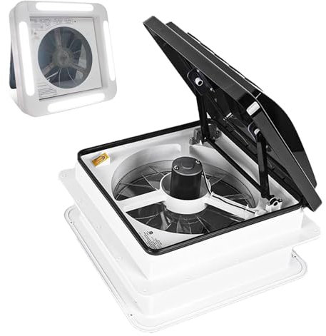 Sunseota Ventilateur de Toit pour Camping-Car 35,5 cm, variateur continu, réversible, 12 V, télécommande, Silencieux, capteur de Pluie, Protection UV, Thermostat, pour Camping-Car,12v