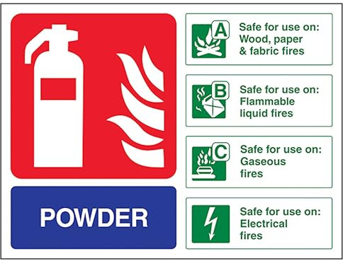 V Safety Powder Fire Extinguisher - Landscape 150 x 100 mm - 3mm Brushed Aluminium Composite Safety Sign