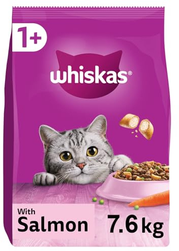Whiskas 1+ Adult Complete Dry Cat Food with Salmon 4 x 1.9kg