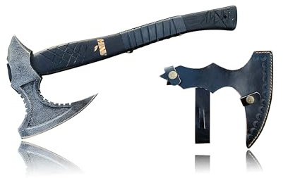 NovaHaven Handgefertigte Dekorative Axt – Klinge aus Kohlenstoffstahl mit Eschenholzgriff – Verschiedene Klingendesigns mit Ledergriff – Inkl. Schutzhülle – 4 Varianten (Geometric Blade)