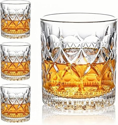 RYHMHA Lot de 4 verres à whisky en cristal au design unique sculpté à l'ancienne pour bourbon, scotch, cocktail, liqueur