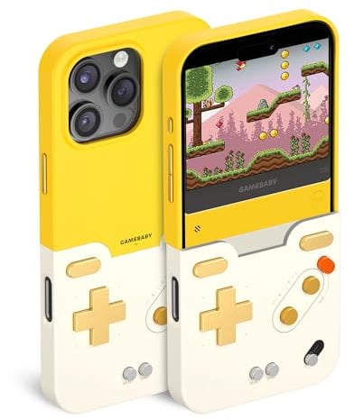 Bitmolab GAMEBABY für iPhone 16 Pro Max Hülle, iPhone 16 Pro Max Case Controller,Innovative Handyhülle iPhone 16 Pro Max für GBA, GBC, NES Handheld Retro-Spiele, für Erwachsene, Gelb