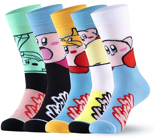Satdflie Kirby Mädchen Baumwolle Socken Frauen Crew Socken Figuren gedruckt weiche Sportsocken Geschenkidee für Fans