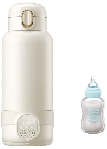 Cordless Portable Bottle Warmer,500ml Tragbarer Flaschenwärmer Baby,37 Bis 55 Grad Einstellbar mit LED-Anzeige,Flaschenwärmer Unterwegs 24 Stunden Konstante Temperatur für Muttermilch&Wasser
