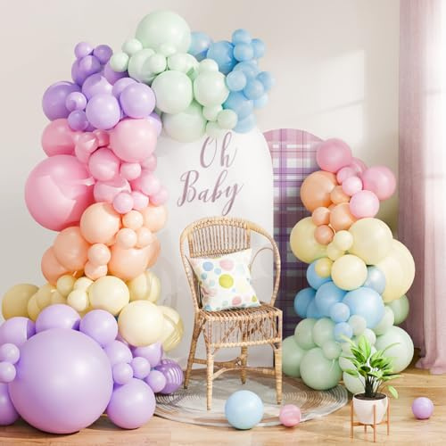 Pastell Luftballon Girlande Bunt Set, 115 Stück Ballongirlande Pastell Regenbogen mit Luftballons Bunt, Luftballons Pastellfarben für Kindergeburtstag Deko Babyparty Baby Shower Deko Hochzeit Party