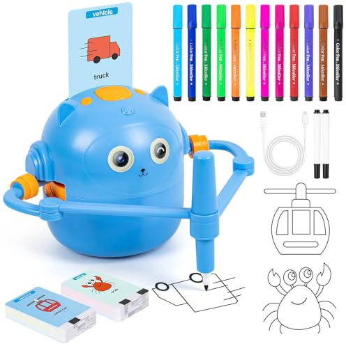 Clevere Mal-Roboter – Malerroboter Mit 100 Karten 12 Stiften Und Sprachführung – Interaktiver Freund, Der Sich Von Allein Bewegt Und Mit Dem Stift In Seiner Hand Zeichnet – Für Kinder Von 4-8 Jahren