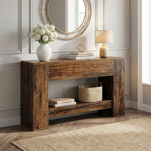 Lailang 140cm Consolle Ingresso, Tavolo Stretto e Lungo, Mobile Ingresso moderno, Consolle Ingresso legno, Mobile Dietro Divano salvaspazio, 140 x 30 x 85 cm, Rustic Brown