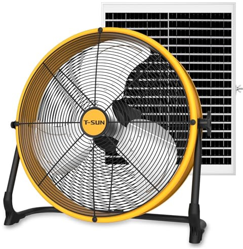 T-SUN 16inch Solar Ventilator für Außen, 15600mAh Solar Lüfter mit 5M Kabel, 1,5M Adapter, 25W Solarantriebslüfter, 31dB leise Bodenventilator für Werkstatt, Haustierhäuser, Garage, Camping, Abkühlen