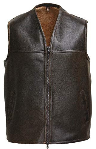 Hollert German Leather Fashion Lammfellweste - FIRMINIUS ohne Kragen Herren Weste Lederweste Fellweste Größe 4XL, Farbe Braun