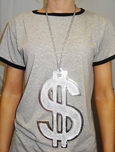 CC Silver Bling Medallion Necklace Chain Rapper Gangsta Pimp Hippie Jewellery Giant Dollar Sign (Giant)