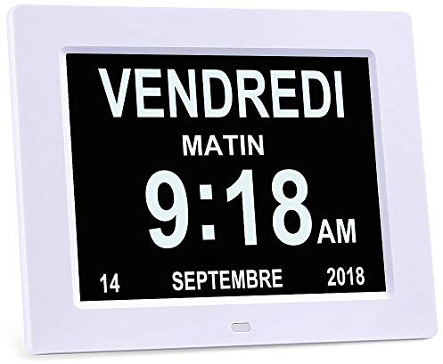 8 LCD Horloge Numérique Calendrier avec Date, Horloge Calendrier avec Date, Jour et Heure | Horloge Alzheimer | Horloge pour Les Seniors,C'est pour Les Parents (Blanc)