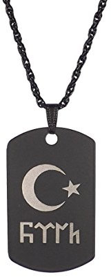 Gök-Türk Halskette Künye für Herren Unisex mit Anhänger Ay Yildiz - Ertugrul Alttürkisch Halbmond mit Stern - schwarz