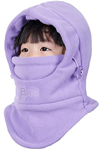 Azarxis Cagoule Enfant Cache Cou Bonnet Enfant Chapeau Ski Écharpe Hiver Balaclava Chaude Tour de Cou Cache Oreilles pour Garçon Fille Sport (FR/ES, Alpha/Lettres, Taille Unique, Violet Clair)