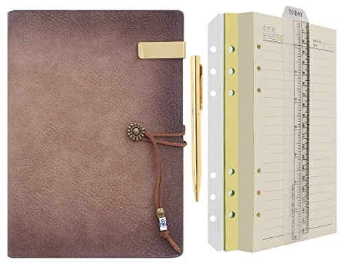 Wonderpool A5 Tagebuch Notizbuch Leder Ringbuch mit Stift,Nachfüllbarer Ordner Schreibpapier Spirale Notizblöcken Vintage Einband für Büro Plan Reisen Persönlicher Organizer(a-Braunpink,A5)