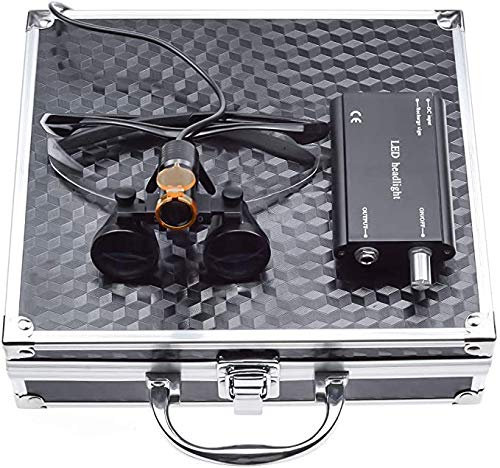 BoNew 3,5 x chirurgische Fernglas-Lupen, optisches Glas + 5 W LED-Scheinwerfer, leistungsstarkes Licht mit Filterclip-Typ + Aluminium-Box (schwarz)