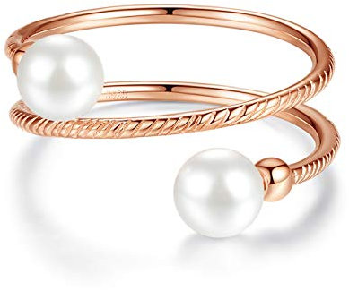 VIKI LYNN Bague Femme en Spirale avec Deux Perles Bague Fantaisie en Argent Fin 925 Taille 54 Couleur Or Rose