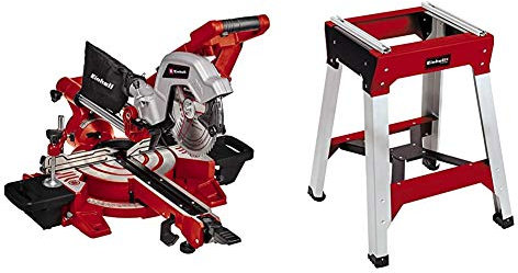 Einhell Scie à onglet radiale TE-SM 216 Dual (puissance de 1 800 W, blocage d’arbre « Spindle-Lock », vendue avec lame aux carbures de tungstène) VERSION KIT avec Piètement Universel