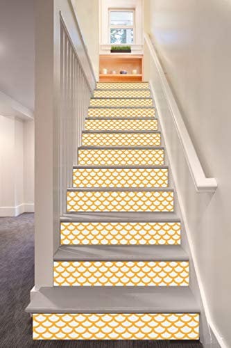 A.Monamour 3D Self-Adhesive Stair Riser Decals Stickers Set of 13 Orange Fish Scales Mermaid Scales Marine Removable Vinyl Stair Stickers Decals Kitchen Tile Stickers Mural Wall Sticker Wallpaper