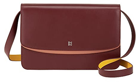 DUDU Damen-Lederumhängetasche, Made in Italy, Elegantes Design, Feste Handtasche mit Klappe und 3 Fächern Burgundy