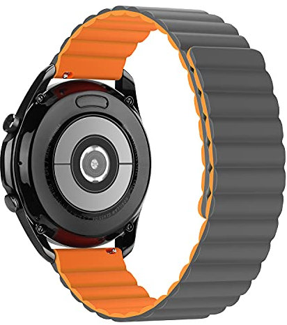 Tasikar 22mm Armband Kompatibel mit Samsung Galaxy Watch 3 45mm/Huawei Watch GT2 46mm/GT3 46mm Armband, Silikon Magnetverschluss [Doppelseitig Tragbar] Uhrband für Galaxy Watch 46mm (Orange-Grau)