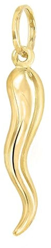 Lucchetta - Gold Chili Anhänger | Italienisches Horn Glücksbringer | 14 karat Gelbgold Charm für Armbänd und Halskette