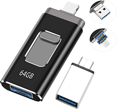 Clé USB 64 Go, Clef USB 3.0 de Mémoire Stick d'extension de clé Photo Compatible pour iPhone/Tablette/PC avec Micro USB 3.0/Android/iOS/Type C/OTG