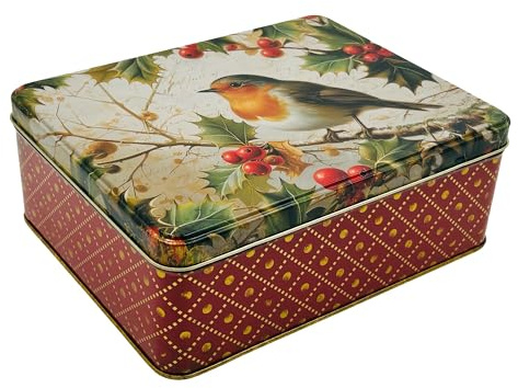 MediMuc Geschenkdose Design Nostalgia - Liebevoll gestaltete rechteckige Vorratsdose - Motiv Rotkelchen - Blechdose, Keksdose, Dose - Maße: (L x B x H): 19,5 x 15,4 x 7,5cm