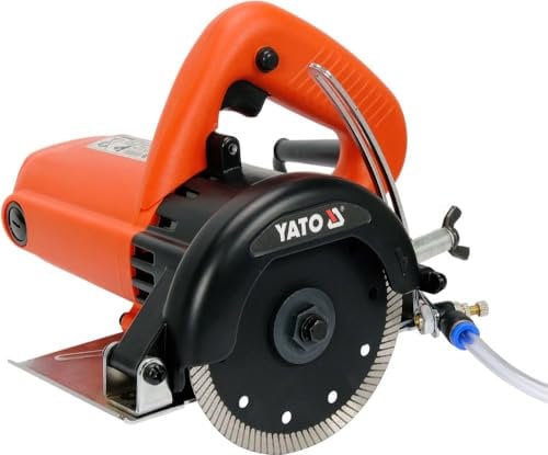 YATO Sega da taglio professionale a secco, 1400 Watt, con disco diamantato Ø 125 mm, 12000 giri/min, profondità di taglio regolabile max. 38 mm, acqua regolabile