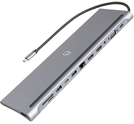Tradebit - USB-C HUB I Adapter I 12 in 1 I 2X HDMI 4k I VGA I 3X USB 3.0 I LAN RJ45 I SD FT Card I Jack 3,5mm I Power Delivery 87W I Kompatibel mit MacBooks und Laptops